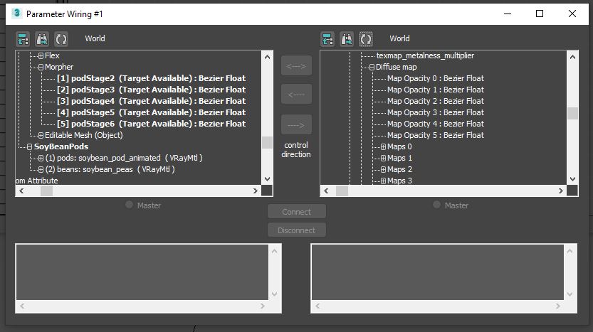 After adding a single keyframe to the Composite Texture Blend Opacity, the values become connectable.